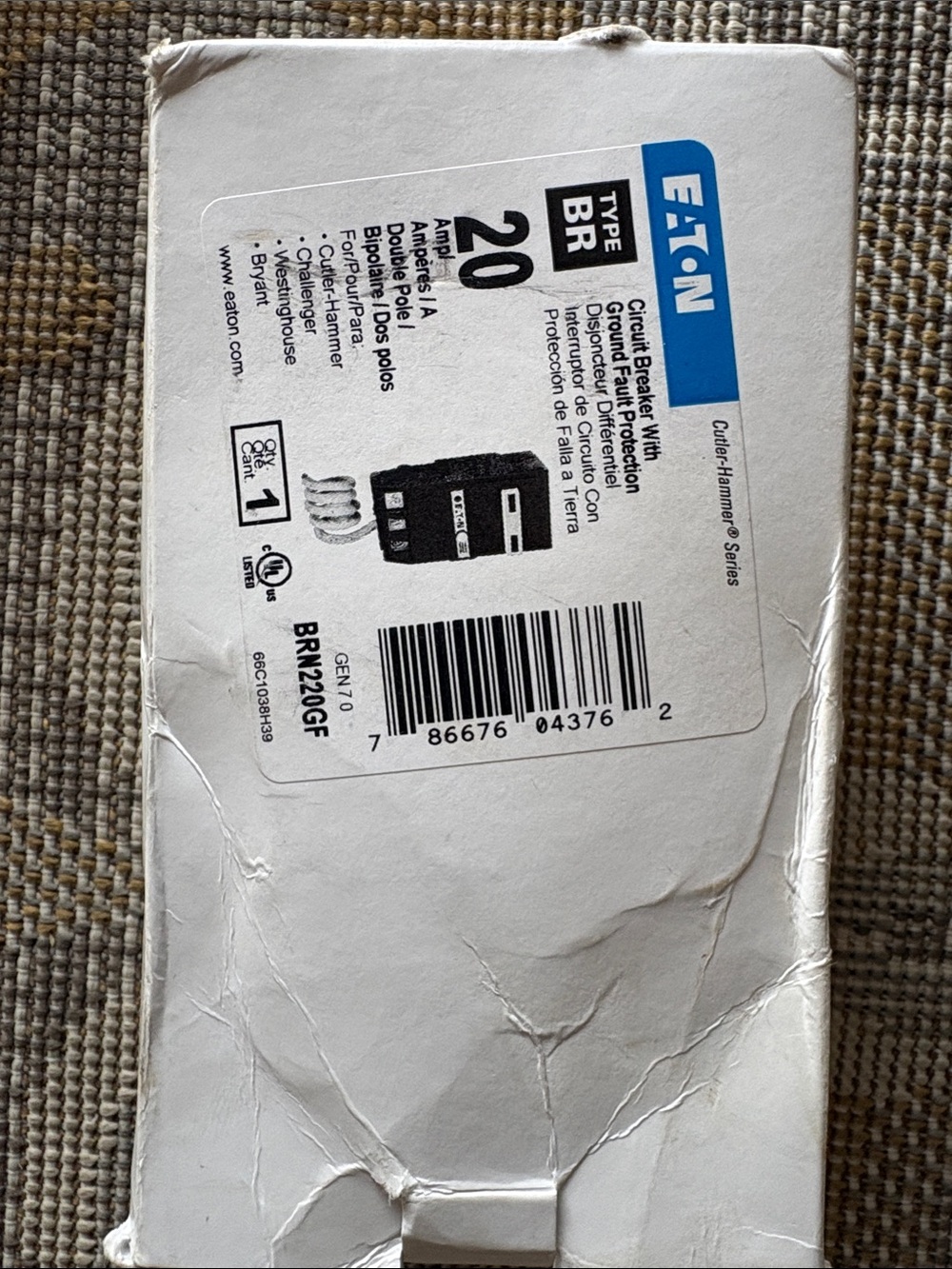 Eaton Type BR 20 Amp Circuit Breaker - Black